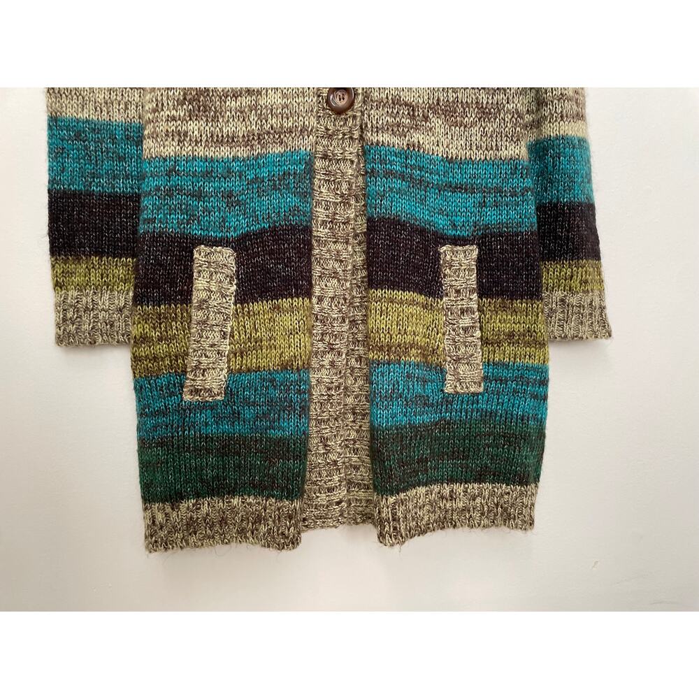 y2k JohnPaulRichard Striped Cardigan Sweater Womens L Green Button-Front Duster - Picture 9 of 16